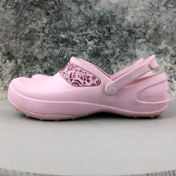 Crocs Women's Size 8 Mercy Work Pink Floral SlipOn Crocs Lock Rubber Clogs - Picture 5 of 11